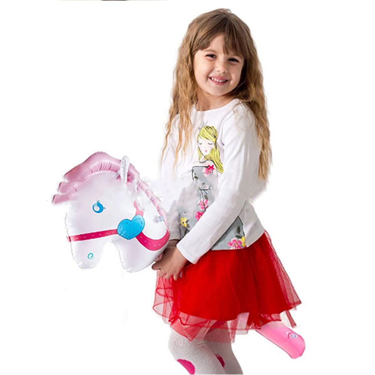 Inflatable Stick Horse Head Riding Game Ballon Stick Pink