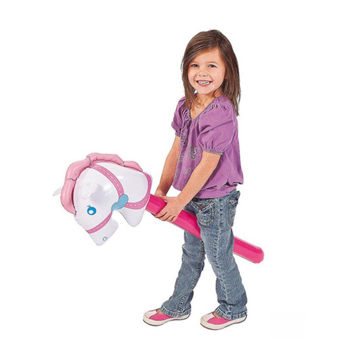 Inflatable Stick Horse Head Riding Game Ballon Stick Pink