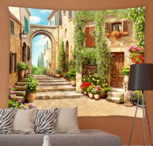 Landscape Tapestry Street Plants Flowers Scenery Living Room Bedroom Tapestries Hippie Garden Background Wall Tablecloths Decor