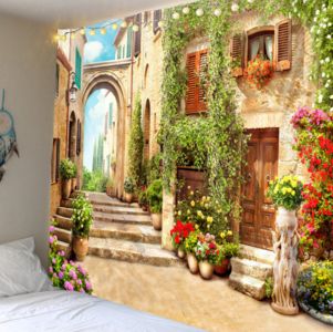 Landscape Tapestry Street Plants Flowers Scenery Living Room Bedroom Tapestries Hippie Garden Background Wall Tablecloths Decor