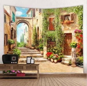 Landscape Tapestry Street Plants Flowers Scenery Living Room Bedroom Tapestries Hippie Garden Background Wall Tablecloths Decor