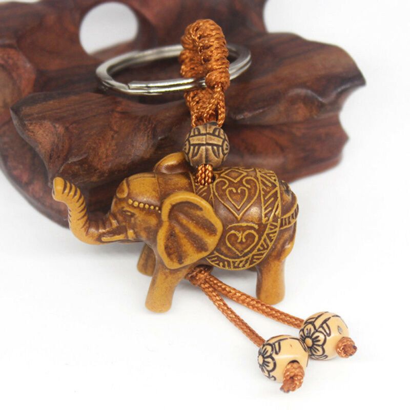 Lucky Elephant Resin Pendant Keychain Car Key Ring Holder-