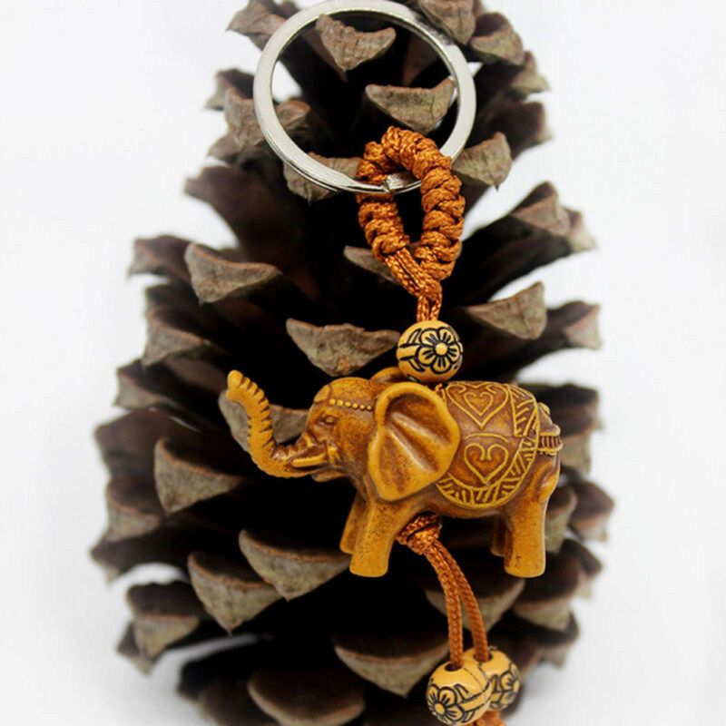 Lucky Elephant Resin Pendant Keychain Car Key Ring Holder-