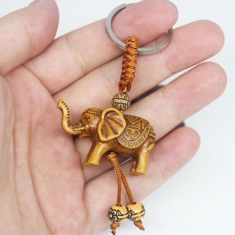 Lucky Elephant Resin Pendant Keychain Car Key Ring Holder-
