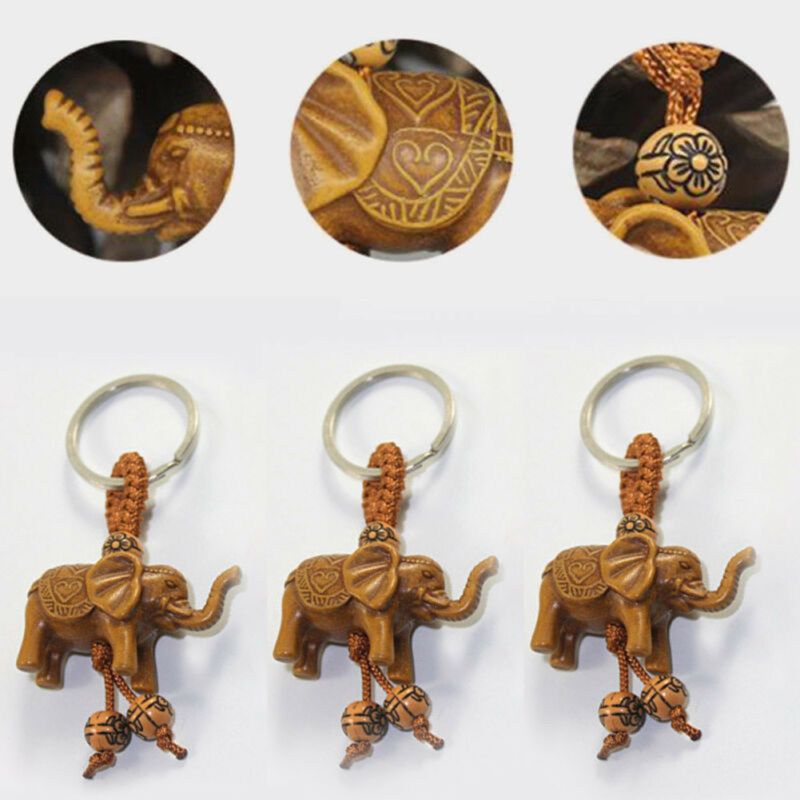 Lucky Elephant Resin Pendant Keychain Car Key Ring Holder-