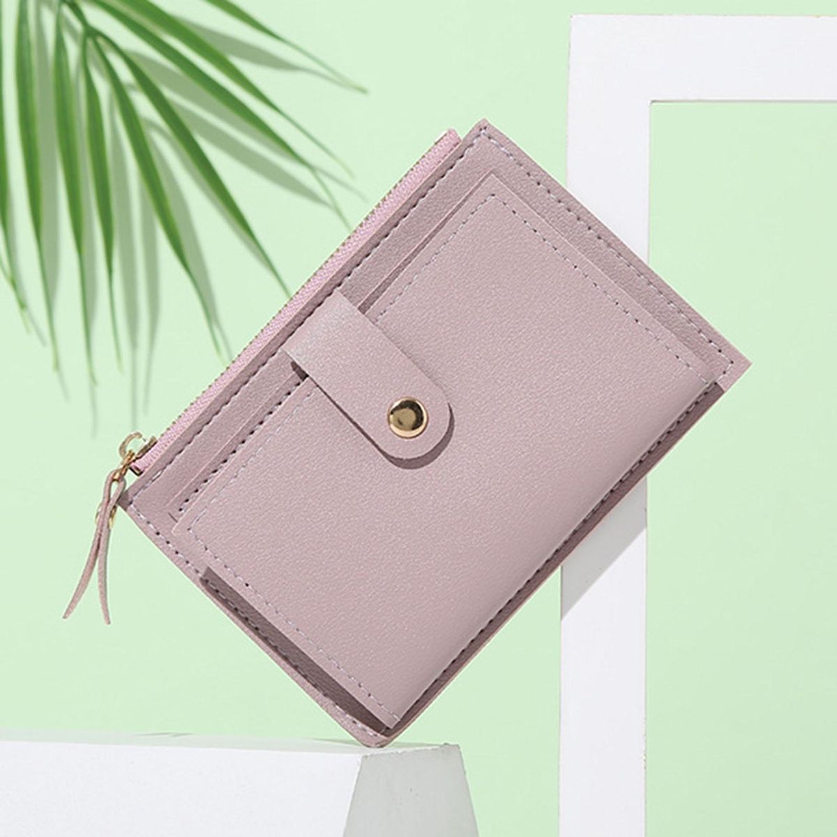 Mini Coin Purse Small Size Fine Texture Short Wallet Light Purple