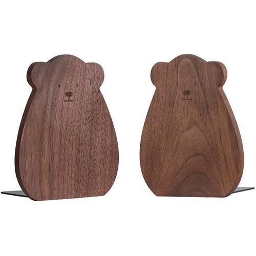 Bookends For Shelves, Decorative Book Ends For Children, Non Skip Wooden Bookends For Office/Home/School(Walnut 1 Pair)