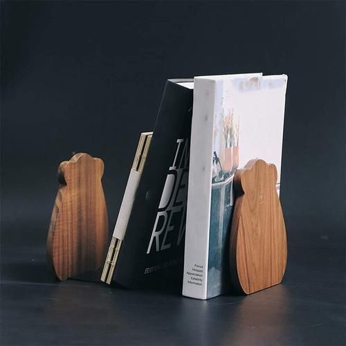 Bookends For Shelves, Decorative Book Ends For Children, Non Skip Wooden Bookends For Office/Home/School(Walnut 1 Pair)