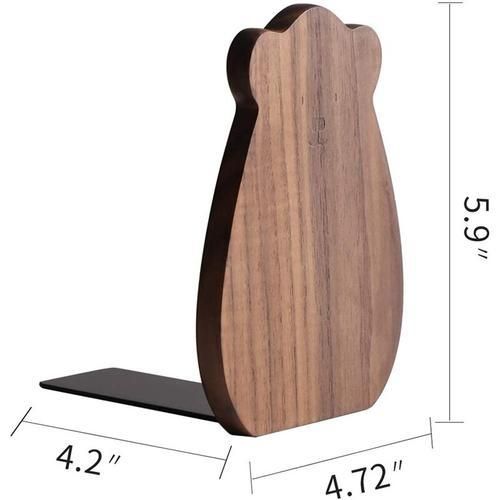 Bookends For Shelves, Decorative Book Ends For Children, Non Skip Wooden Bookends For Office/Home/School(Walnut 1 Pair)