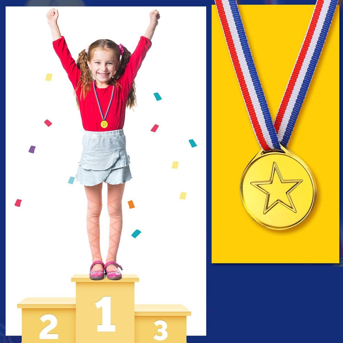 100 Pieces Kids Plastic Winner Medals Gold Winner Award Medals for Olympic Style,Party Decorations and Awards