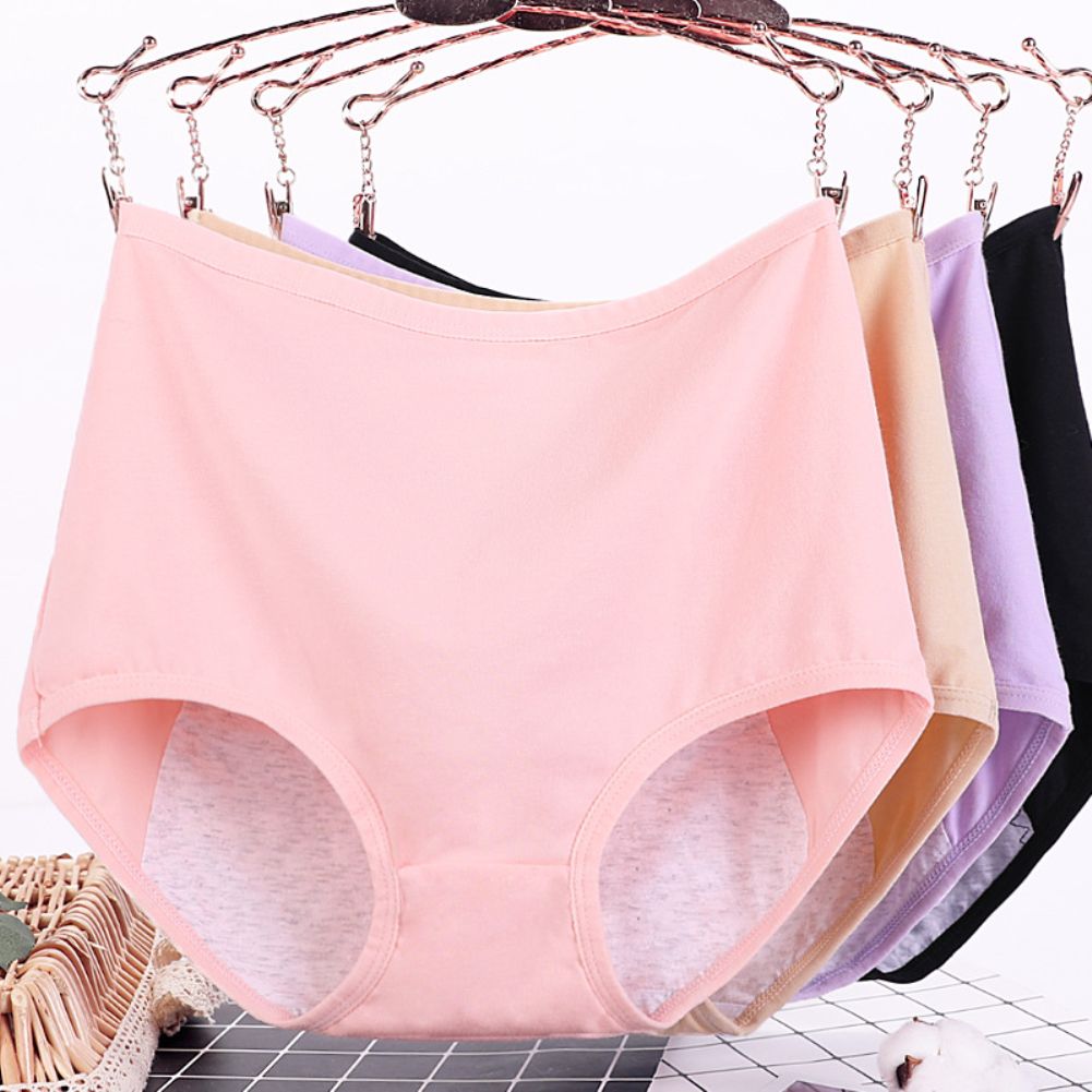 Women Casual High Waist Menstrual Period Leak Proof Underwear Cotton Briefs-Red