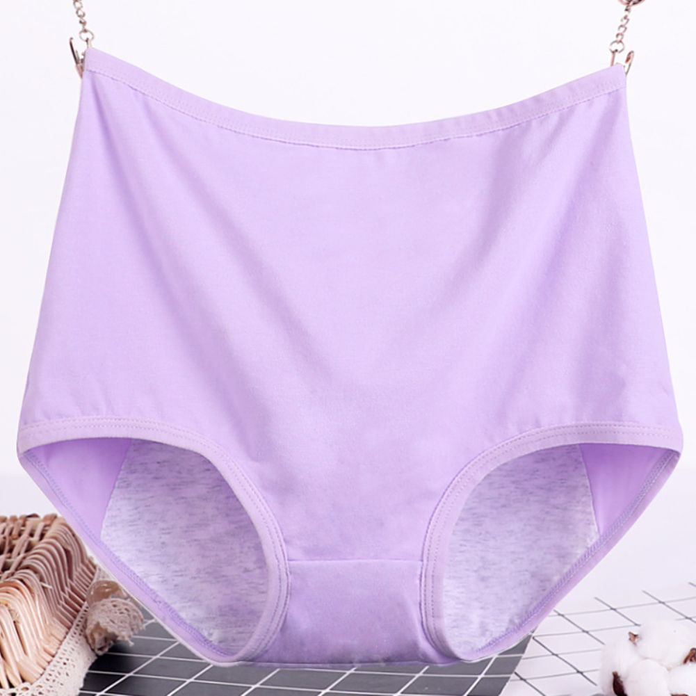 Women Casual High Waist Menstrual Period Leak Proof Underwear Cotton Briefs-Red