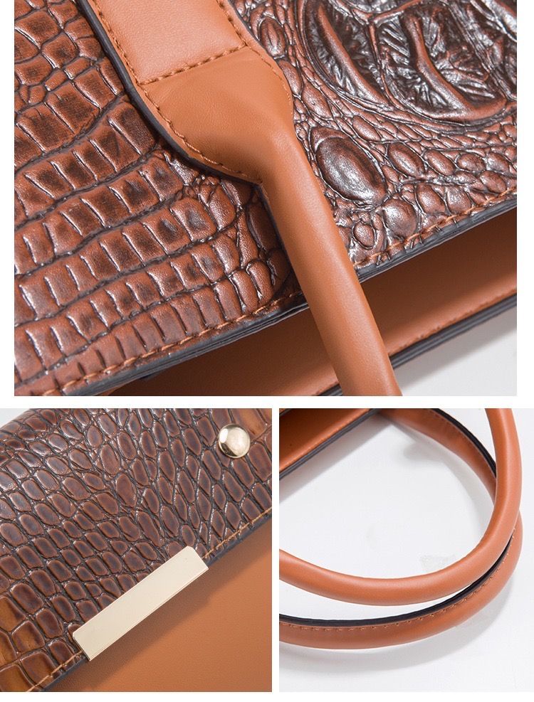 3Set Ladies Trendy Fashion Shoulder Leather Handbag - Brown