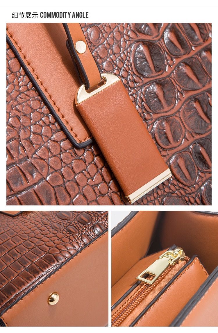 3Set Ladies Trendy Fashion Shoulder Leather Handbag - Brown