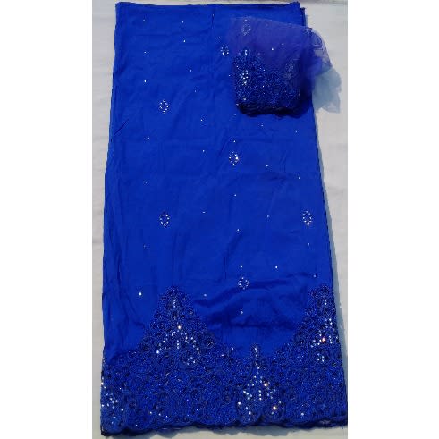 Royal Blue Bedazzled Indian Lace George With Blouse - 7 Yards