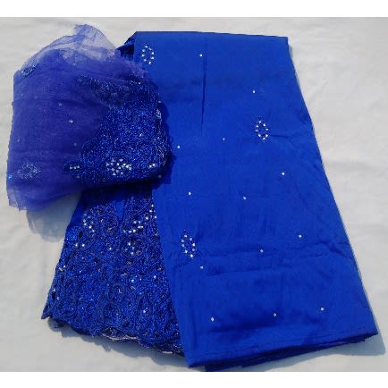 Royal Blue Bedazzled Indian Lace George With Blouse - 7 Yards