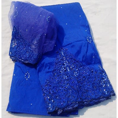 Royal Blue Bedazzled Indian Lace George With Blouse - 7 Yards