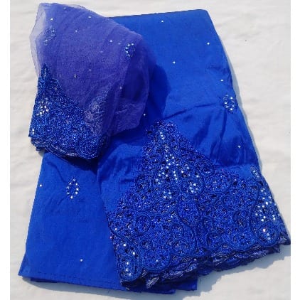 Royal Blue Bedazzled Indian Lace George With Blouse - 7 Yards