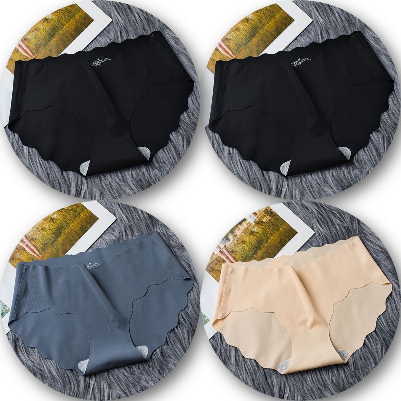 4Pcs/Set Seamless Underwear Silk Women's Panties 3XL Tangas Lady Ruffle Underpants 4 Pieces Girls Briefs Panty Sexy Lingerie 4PC(#Panties Set 10)