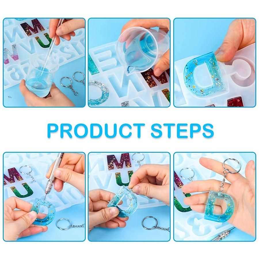 Epoxy Casting Mold Set Include 1x Hand Drill 2x Drill Bits 30x Keyrings 100x Screw Pins for Making DIY Resin Supplies