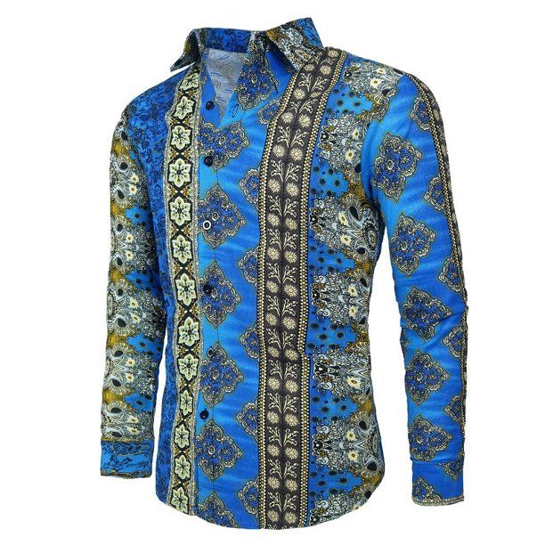 Men's Corporate Quality Slim Fit Long Sleeve Pattern Design Vintage Shirt
