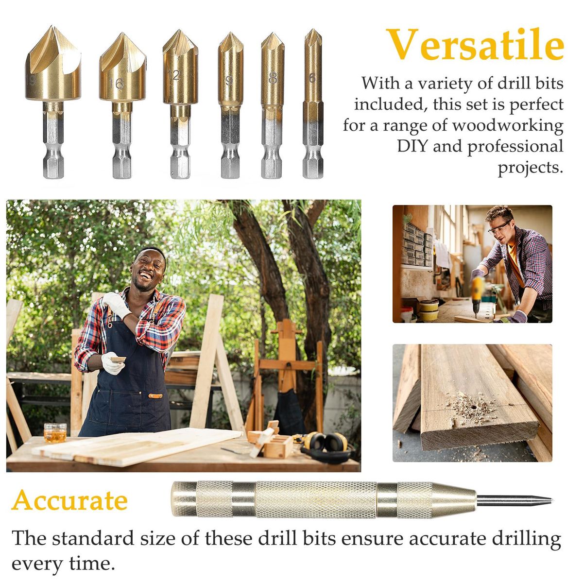 26pcs Woodworking Chamfer Drilling Tools Drill Bits Set Wood Plug Cutter Three Pointed Countersink Drill Bits Kits Wood Drilling Tool