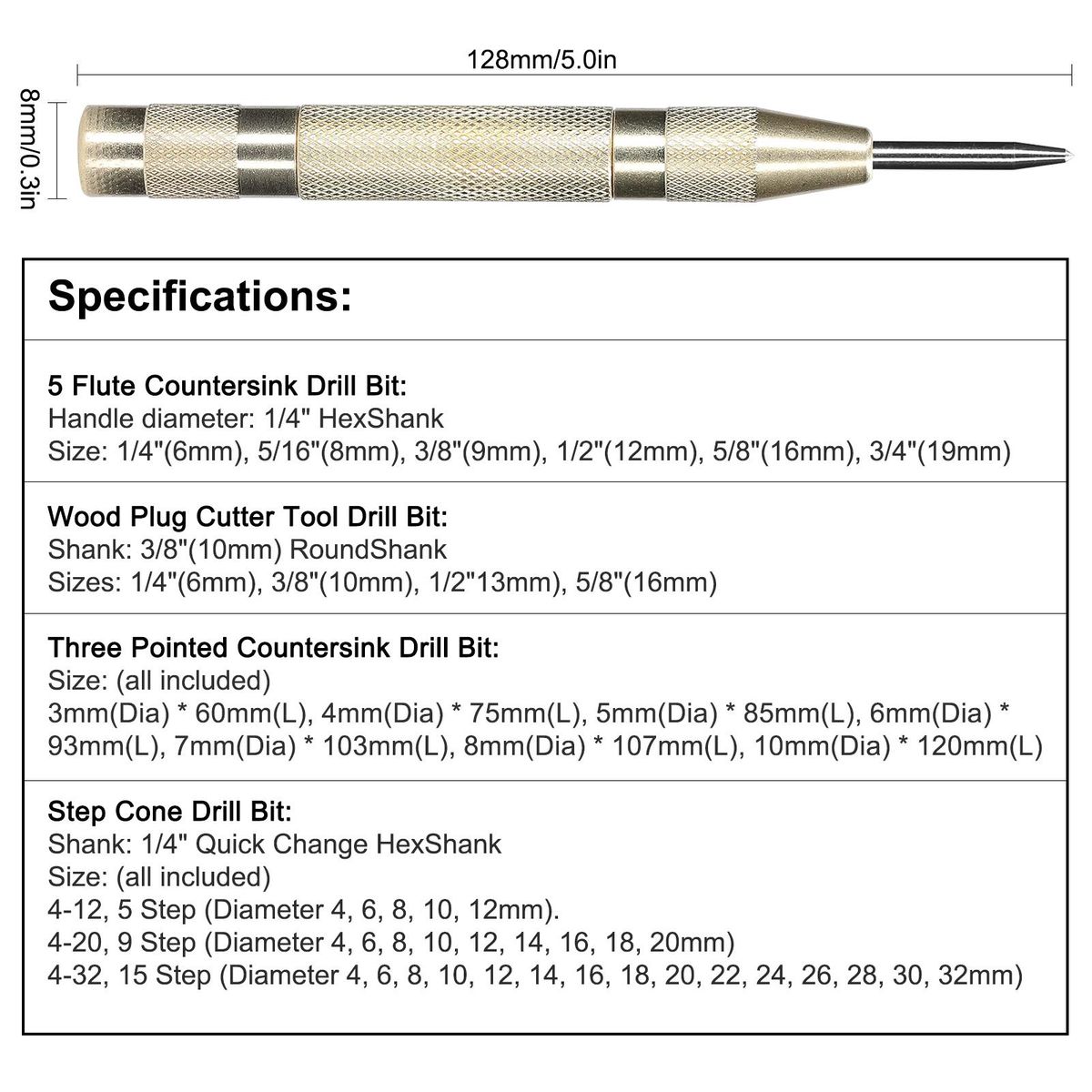 26pcs Woodworking Chamfer Drilling Tools Drill Bits Set Wood Plug Cutter Three Pointed Countersink Drill Bits Kits Wood Drilling Tool