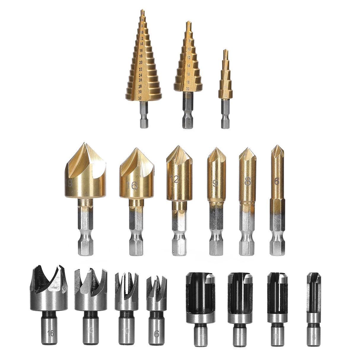 26pcs Woodworking Chamfer Drilling Tools Drill Bits Set Wood Plug Cutter Three Pointed Countersink Drill Bits Kits Wood Drilling Tool