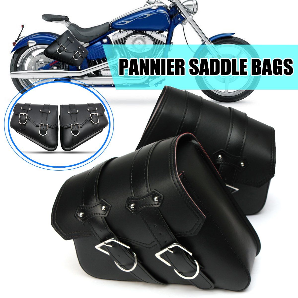 2pcs Universal Motorcycle Saddlebags PU Leather Storage Tool Pouch Luggage Side Bag For Harley Davidson  Cruiser HLS