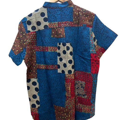 Men Floral Casual Summer Beach Short Sleeves Shirts-Blue