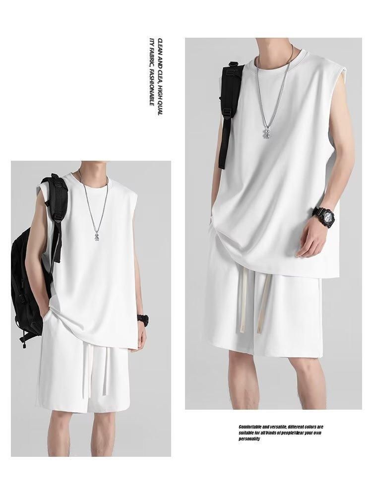 Men'S Sports Suit Sleeveless T-Shirt + Shorts White