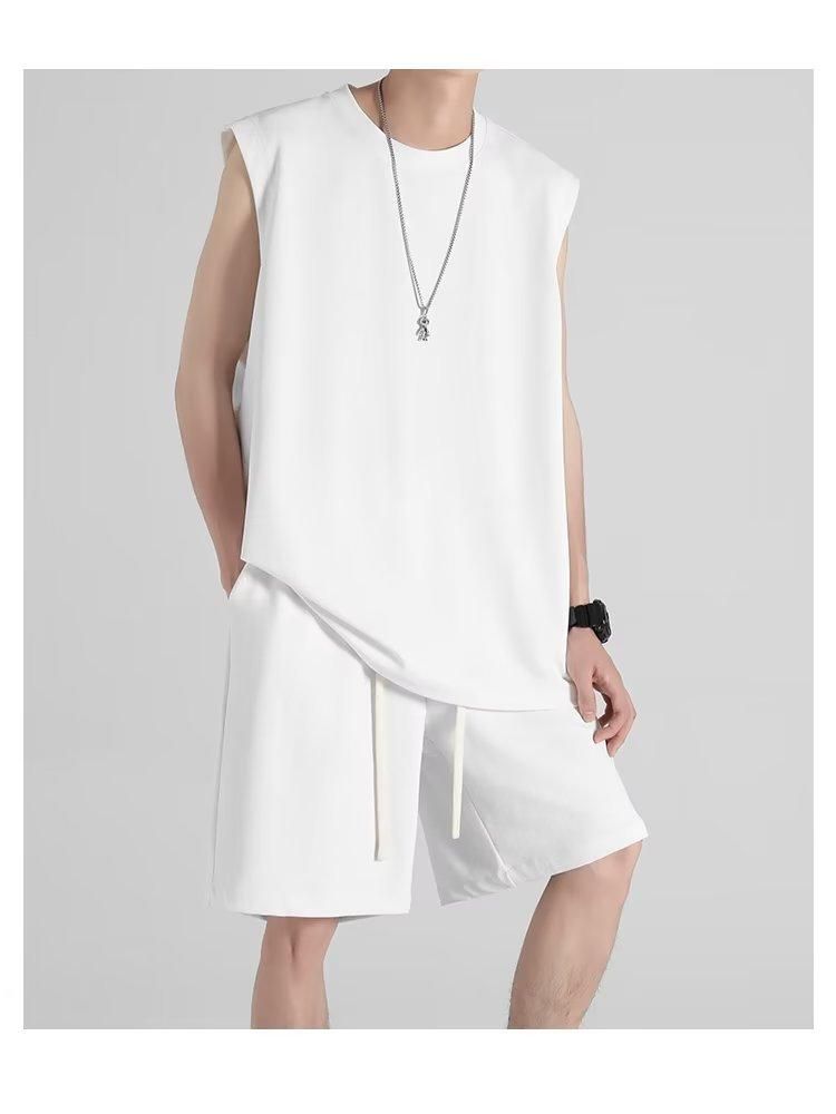 Men'S Sports Suit Sleeveless T-Shirt + Shorts White