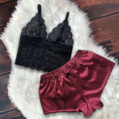 Women's Pajamas Lingerie Summer Sleepwear Sexy Satin Pajamas Set