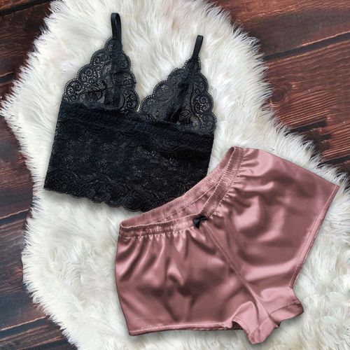 Women's Pajamas Lingerie Summer Sleepwear Sexy Satin Pajamas Set