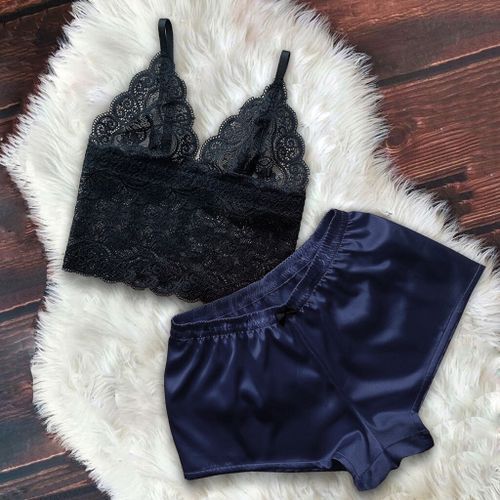 Women's Pajamas Lingerie Summer Sleepwear Sexy Satin Pajamas Set