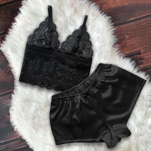 Women's Pajamas Lingerie Summer Sleepwear Sexy Satin Pajamas Set