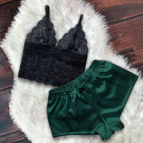 Women's Pajamas Lingerie Summer Sleepwear Sexy Satin Pajamas Set