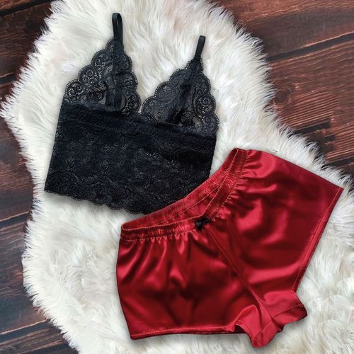 Women's Pajamas Lingerie Summer Sleepwear Sexy Satin Pajamas Set