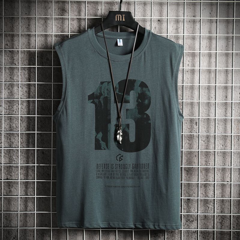 100% Cotton Swaggie Men's No 13 Print Fantastic Sleeveless Shirt Vest - DarkBlue