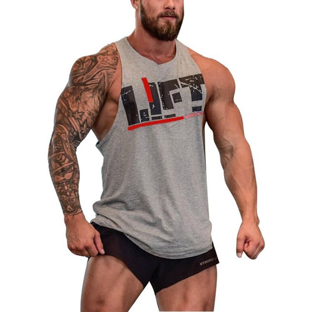 Men Gym Singlet Tank Tops Loose Breathable Bodybuilding Tops For Summer J9(#Gray) SHA