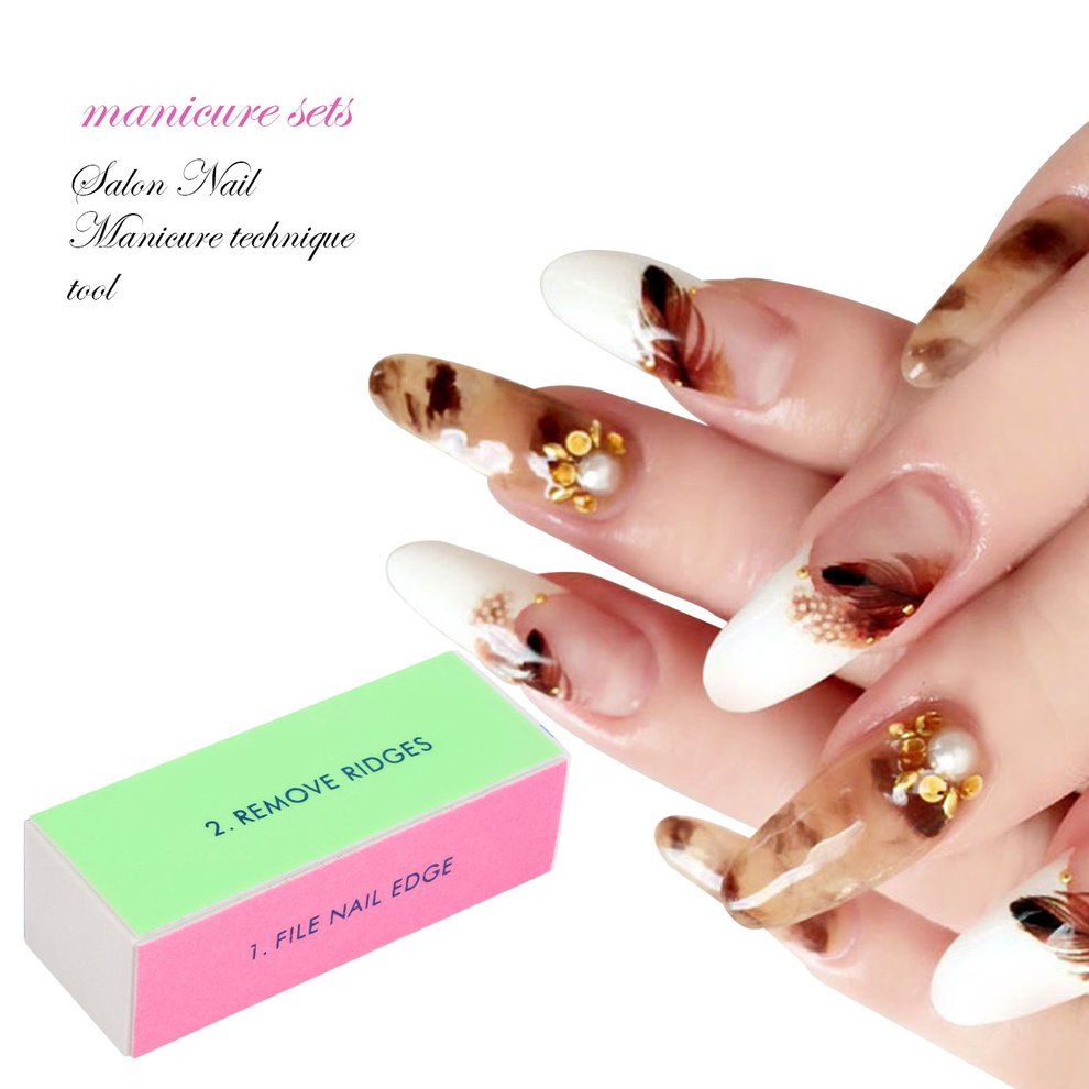 Women Acrylic Nail Art Tips Buffer Buffing Sanding Block 4 Way File Salon-white