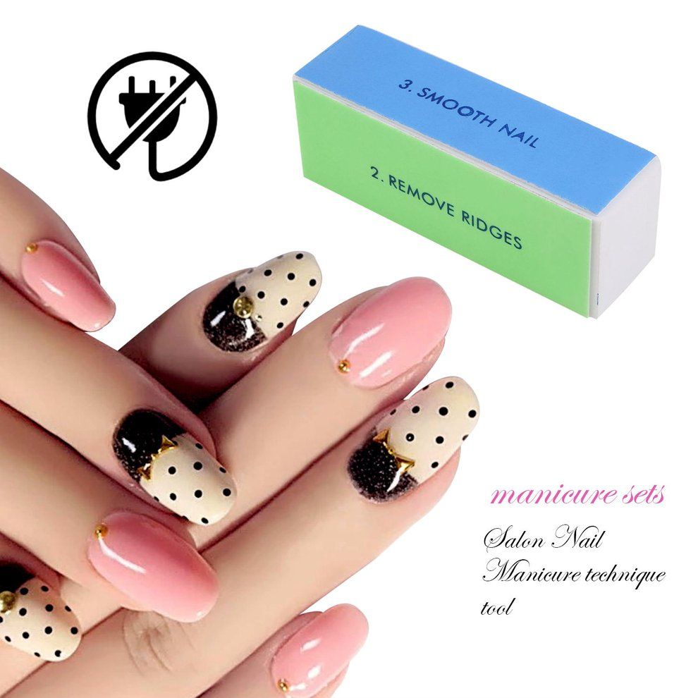 Women Acrylic Nail Art Tips Buffer Buffing Sanding Block 4 Way File Salon-white