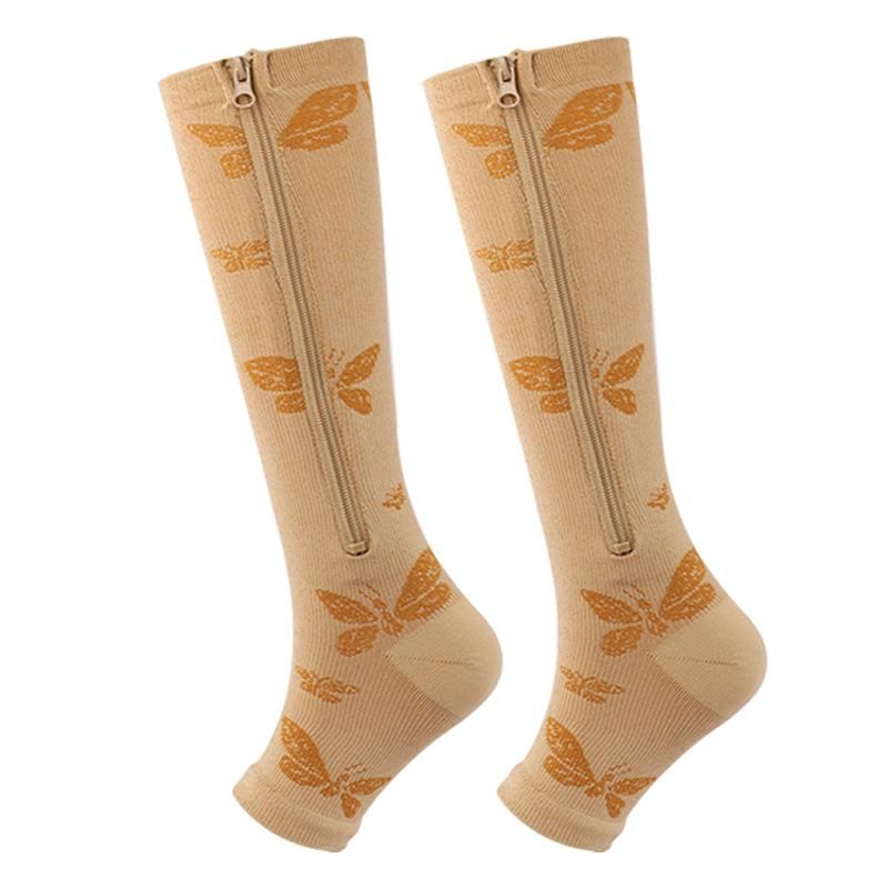 Women's Compression Socks,Open Toe,Calf Zipper,Knee Length,15-25 mmHg