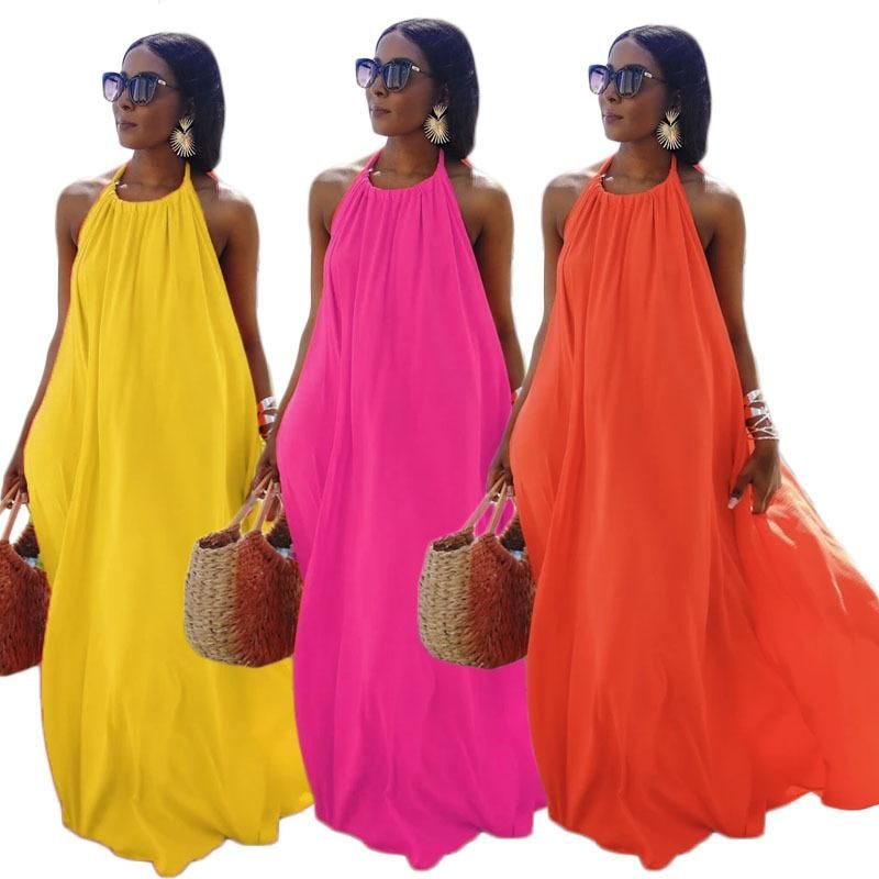 FDY093 2022 Summer New Women's Sleeveless Hanging Neck Sexy Backless Solid Color Dress Long Dress