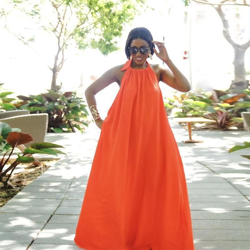 FDY093 2022 Summer New Women's Sleeveless Hanging Neck Sexy Backless Solid Color Dress Long Dress