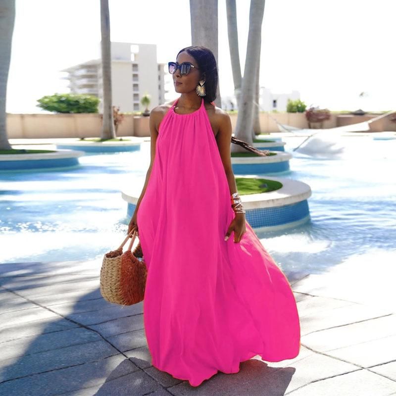 FDY093 2022 Summer New Women's Sleeveless Hanging Neck Sexy Backless Solid Color Dress Long Dress