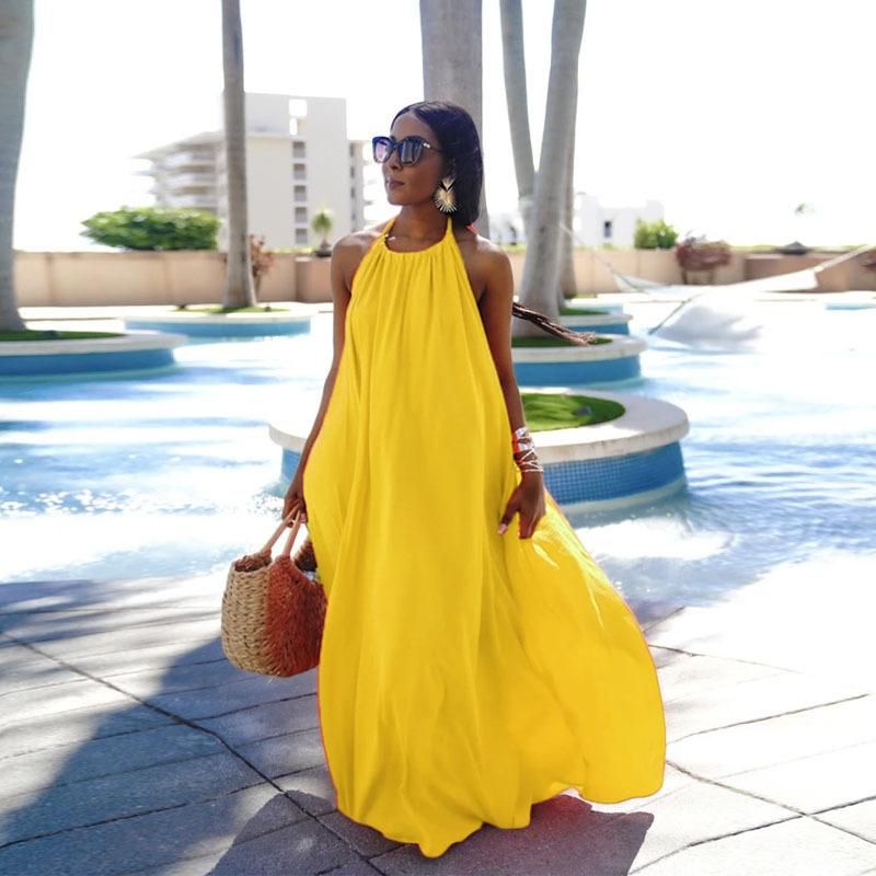FDY093 2022 Summer New Women's Sleeveless Hanging Neck Sexy Backless Solid Color Dress Long Dress