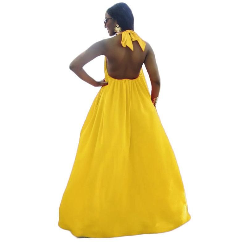 FDY093 2022 Summer New Women's Sleeveless Hanging Neck Sexy Backless Solid Color Dress Long Dress