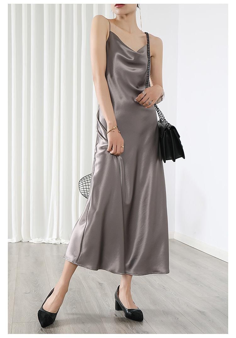 XS Small Large 4XL Acetic Acid Slim Fit Waist A Line Skirt Swing Neck Oblique Cut Dress Women's