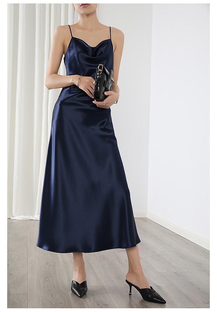 XS Small Large 4XL Acetic Acid Slim Fit Waist A Line Skirt Swing Neck Oblique Cut Dress Women's
